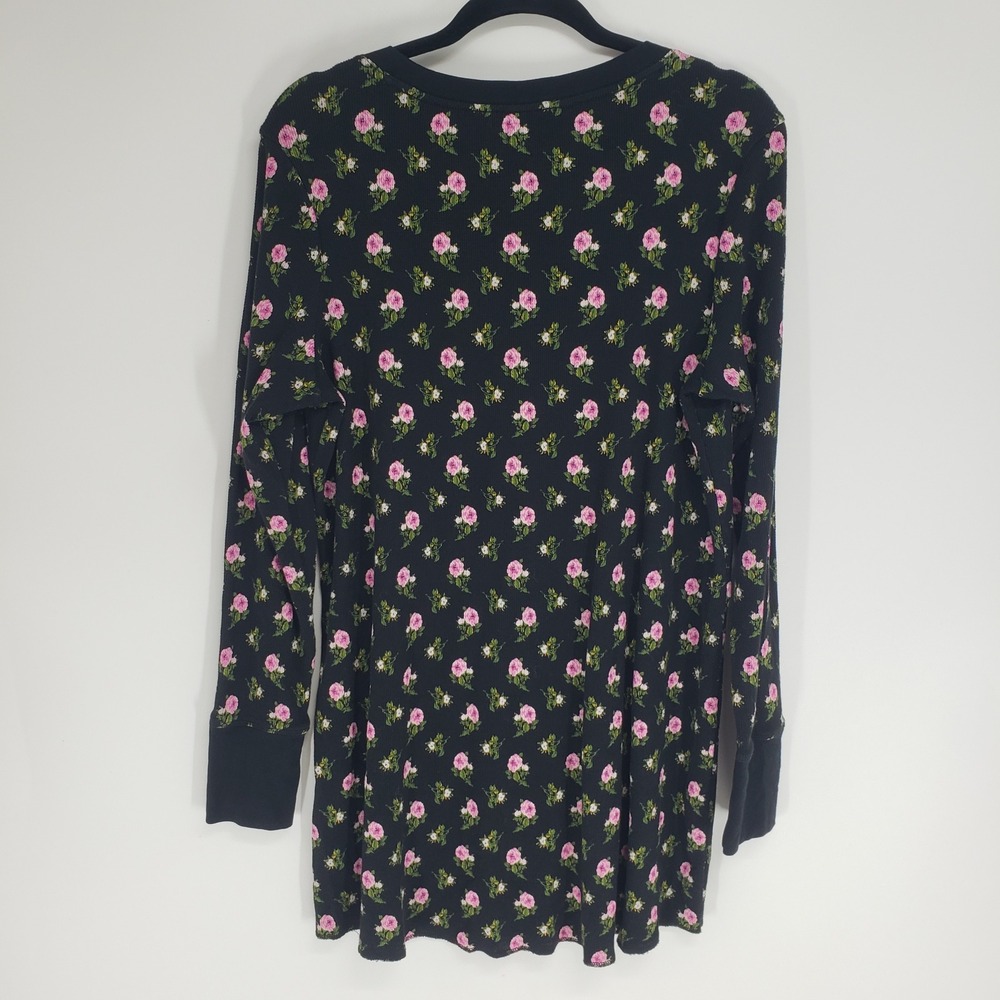 Victoria's Secret Floral Waffle Knit Sleep Shirt Women Large Black Long Sleeves - Picture 2 of 8